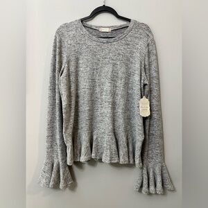 Altar'd State Gray Ruffle Sleeve Top Size Large NWT